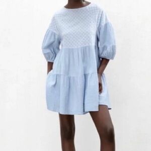 Baby Blue Gauze and Eyelet Babydoll Dress